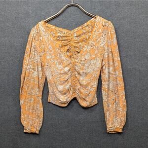 Free People Top Womens Large Say The Word Ruffle Pullover Floral Cropped Ruched